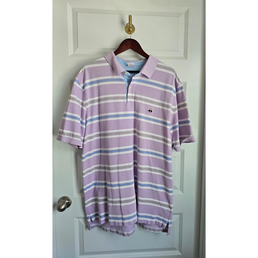 Brooks Brothers XXL Performance Polo Shirt Purple Striped Original Fit Cotton